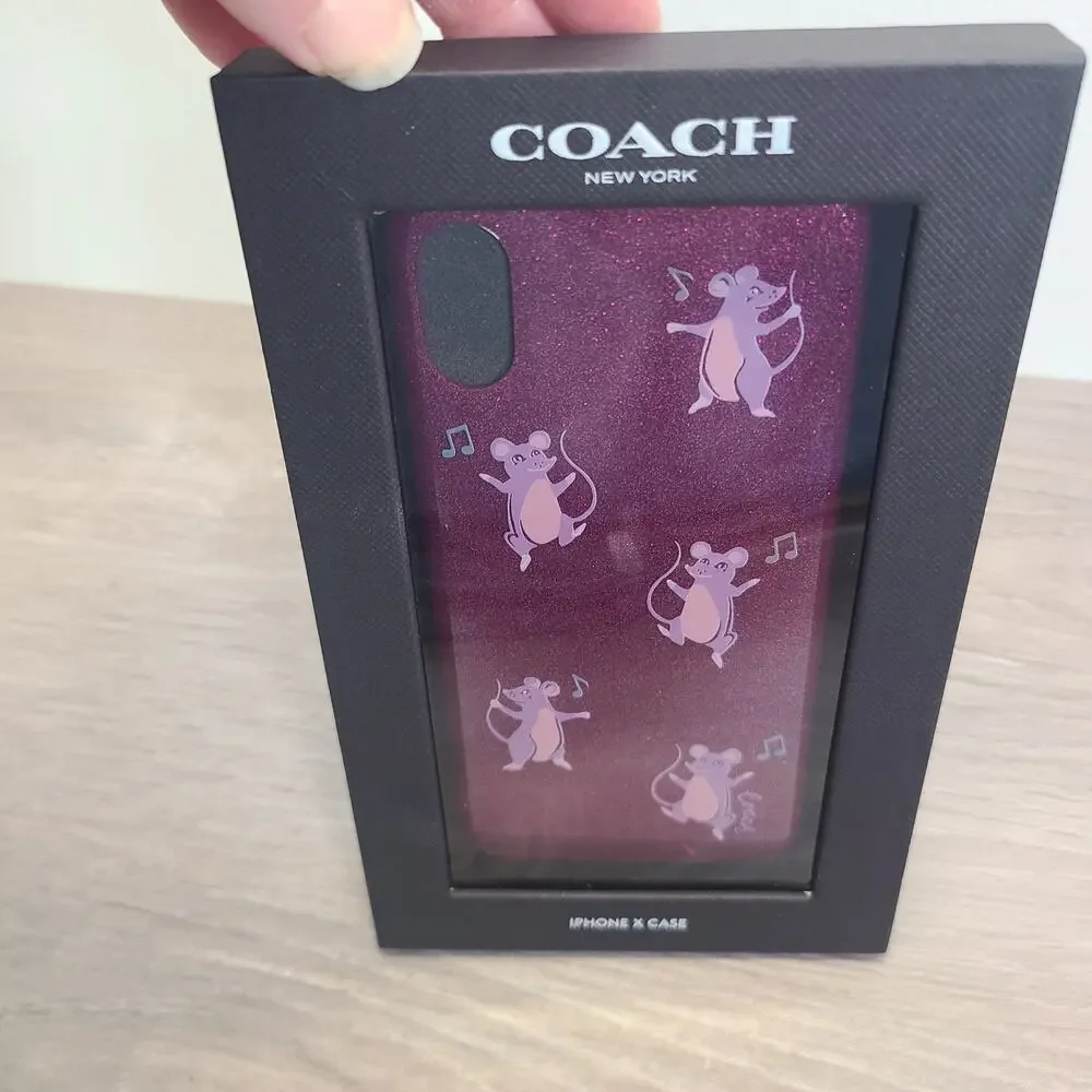 Coach iPhone X‎ & XS Glittery Purple Case Dancing Mice Music NWT